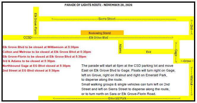 Holiday of Lights Parade Map with road closures